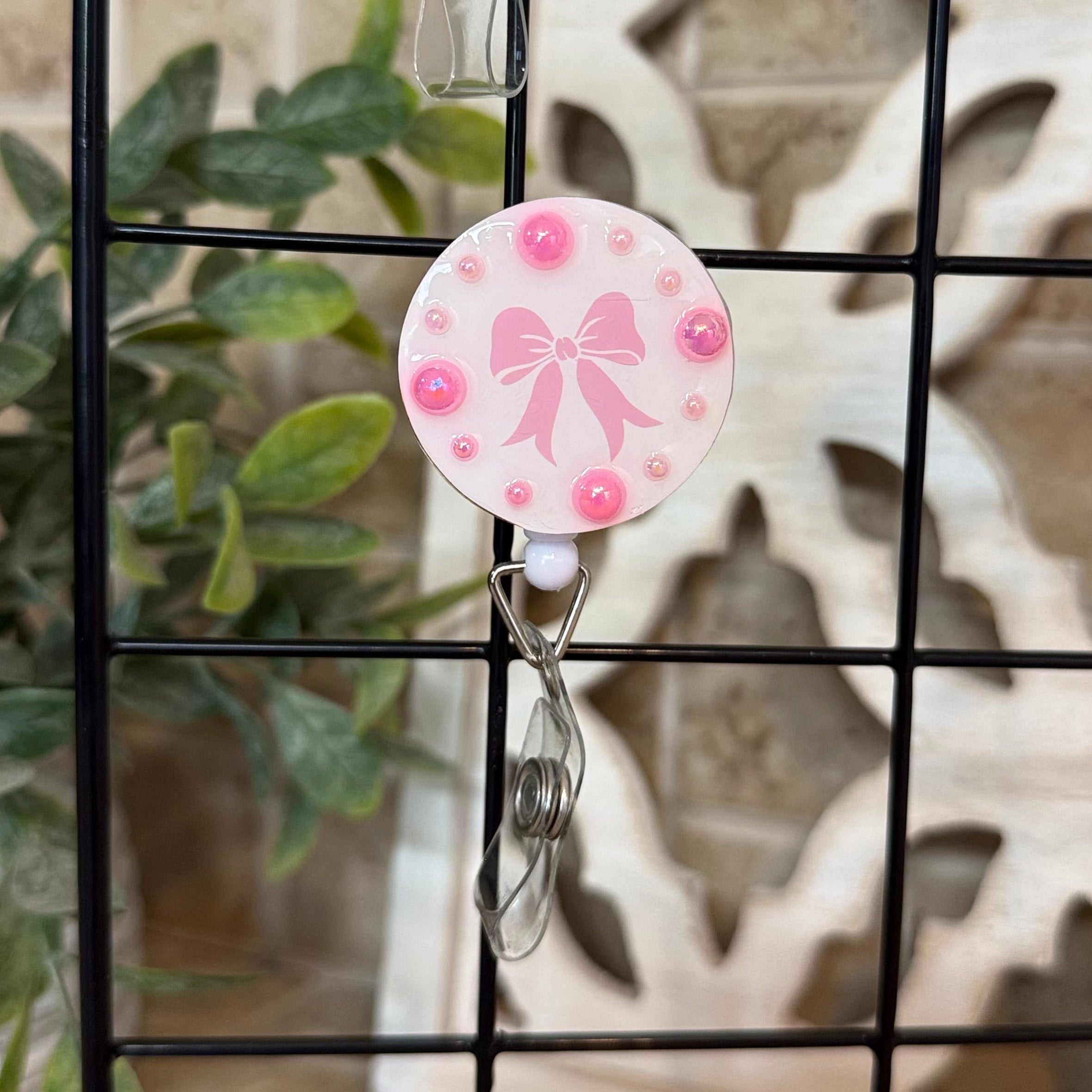 Pink Bow Pearl Badge Reel 🎀